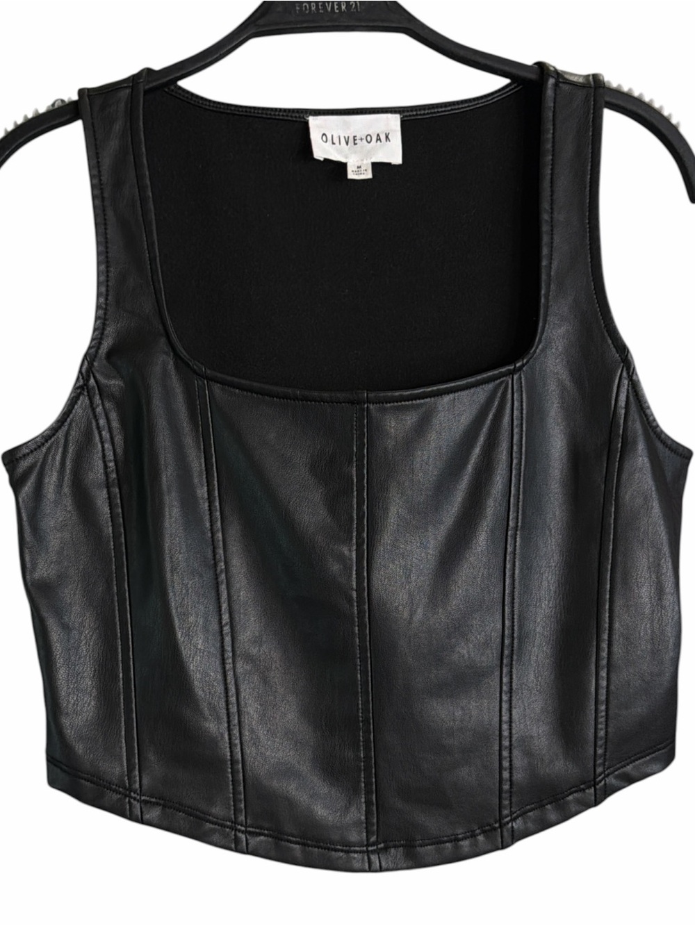Olive & Oak Black Vegan Faux Leather Square-Neck Cropped Tank  EC. Size medium